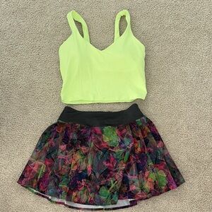 Lulu lemon 🍋 Neon Yellow Top and Multicolor Floral Skirt Set